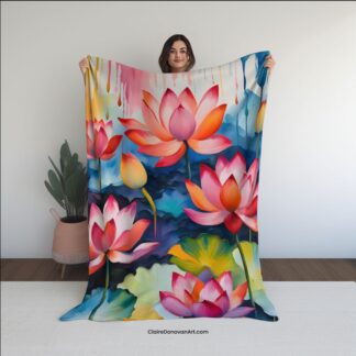 rainbow Lotus Flower Throw Blanket Art